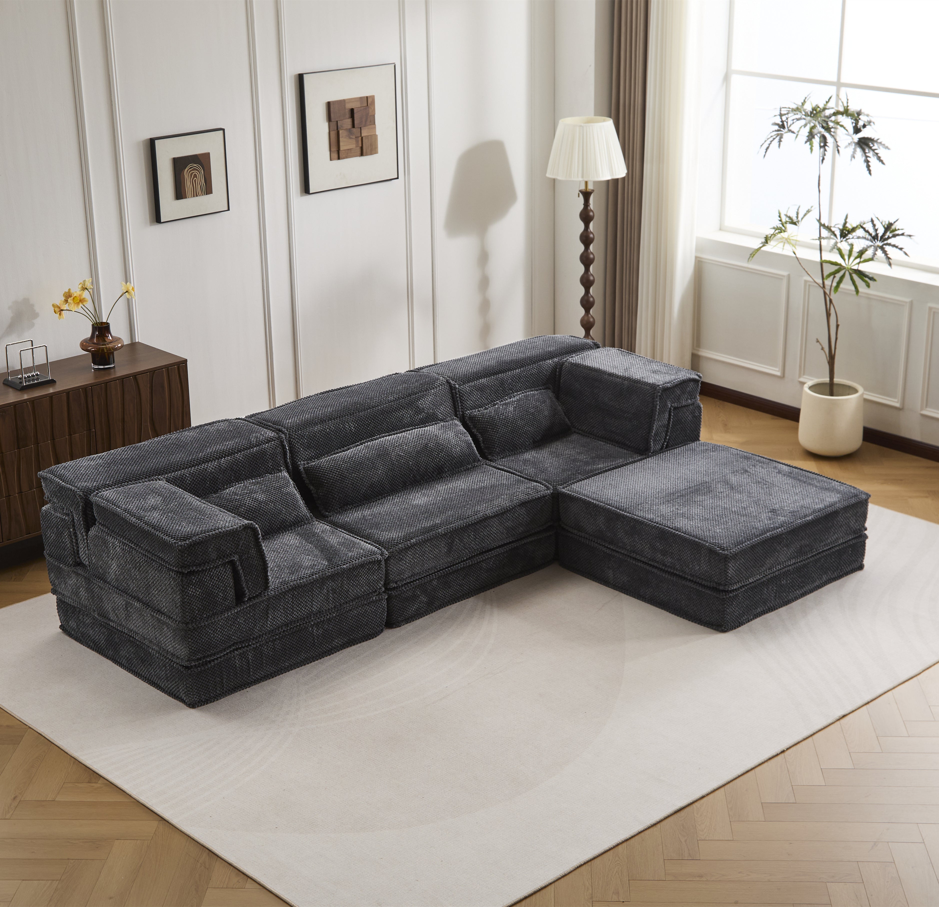 Dark Grey Modular Sofa Plush Circle Fleece