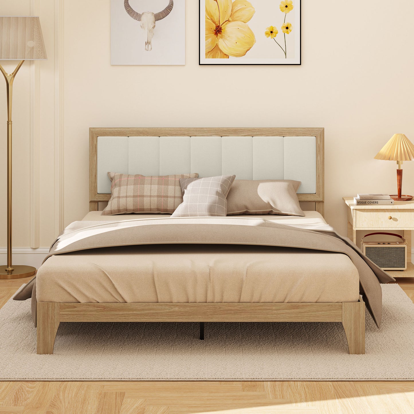 Full Bed Frame with Headboard Full Size Platform Bed Frame with Slats No Box Spring Needed Charcoal