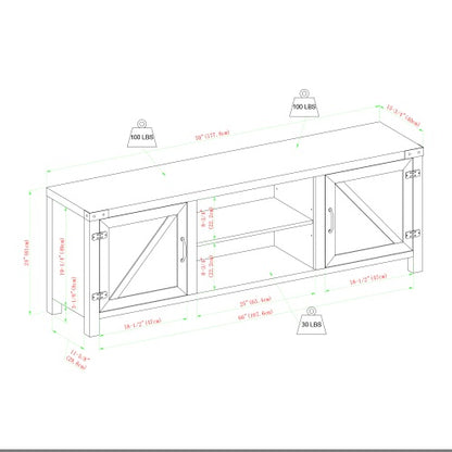 Rustic Farmhouse Double Barn Door TV Stand For TVs With Center Shelves - Rustic Oak