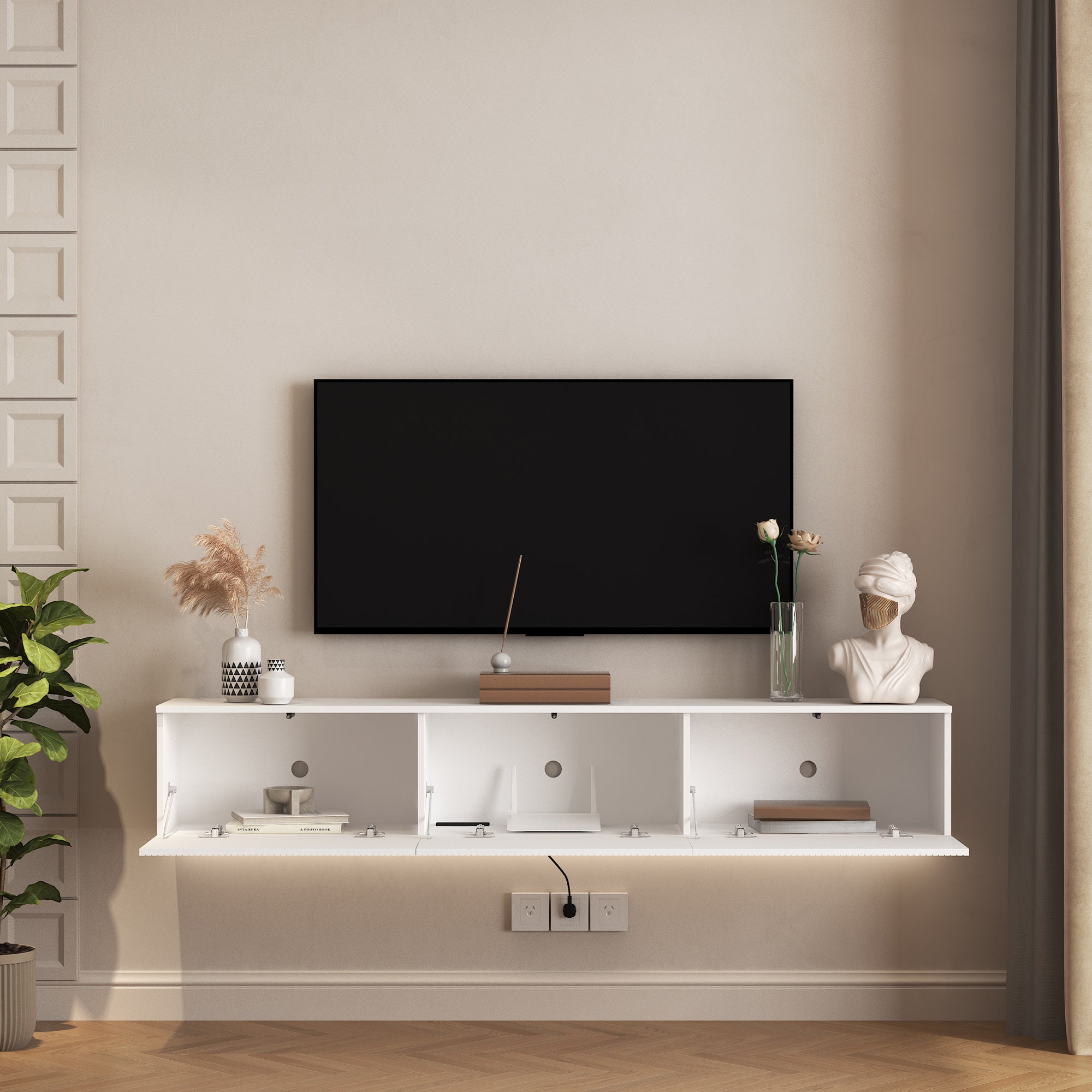 White LED Floating TV Stand