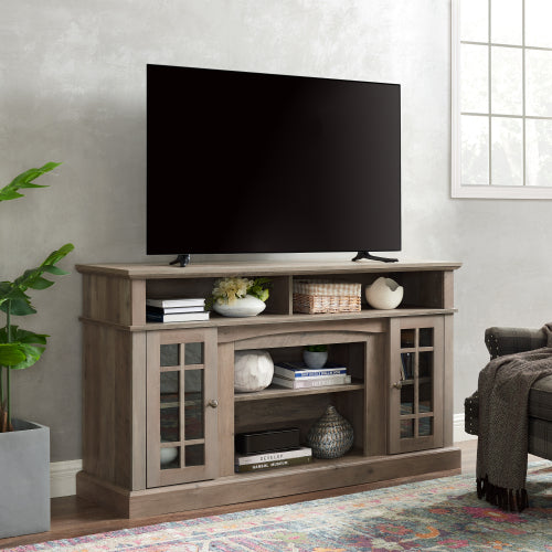 Classic TV Media Stand Modern Entertainment Console For TV Up To 65 With Open And Closed Storage Space, Gray Wash