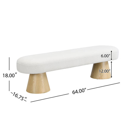 Dining Bench For Dining Room, Upholstered Bedroom End Of Bed Entryway Bench, Boucle Ottoman For Living Room, 64L Beige Stool Top Wood Leg 300 LBS Weight Capacity