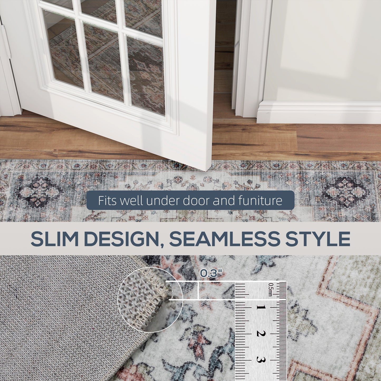 5x7 Area Rug, Vintage Machine Washable Rug, Non-Slip Carpet for Living Room, Bedroom, Dining Room, Brown and Green