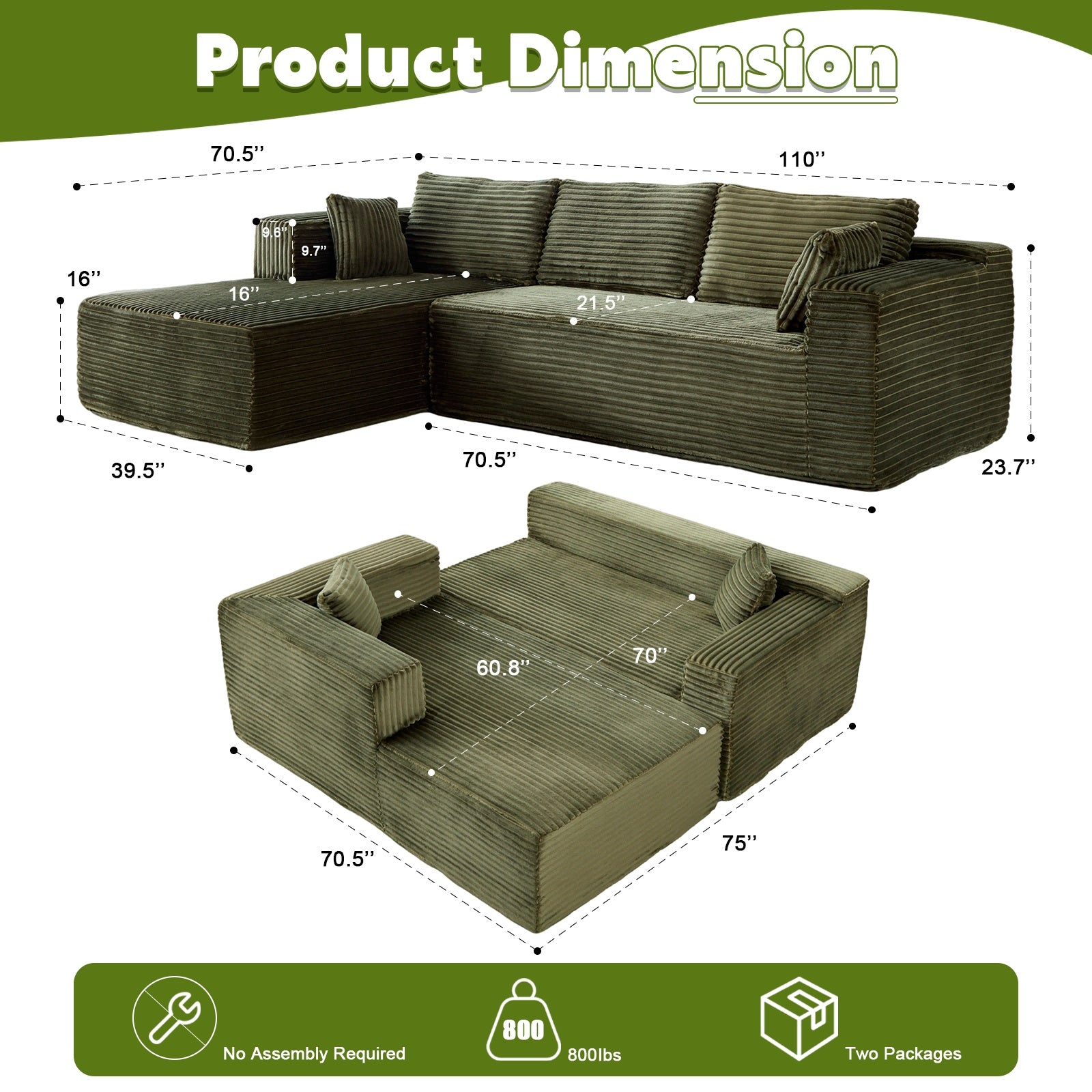 Corduroy Convertible Sectional Sofa