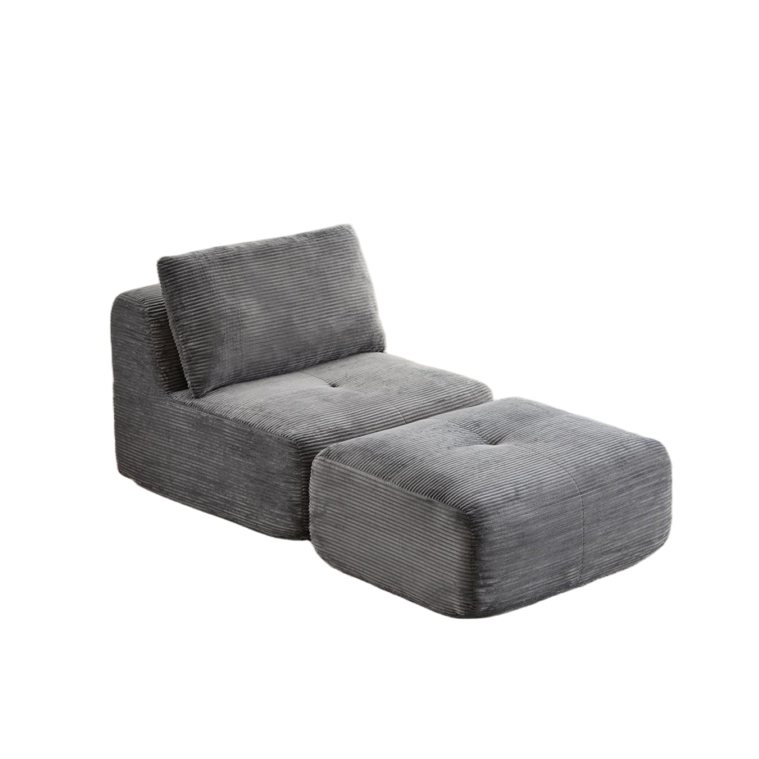Grey Corduroy Sectional Sofa Modular Memory Foam