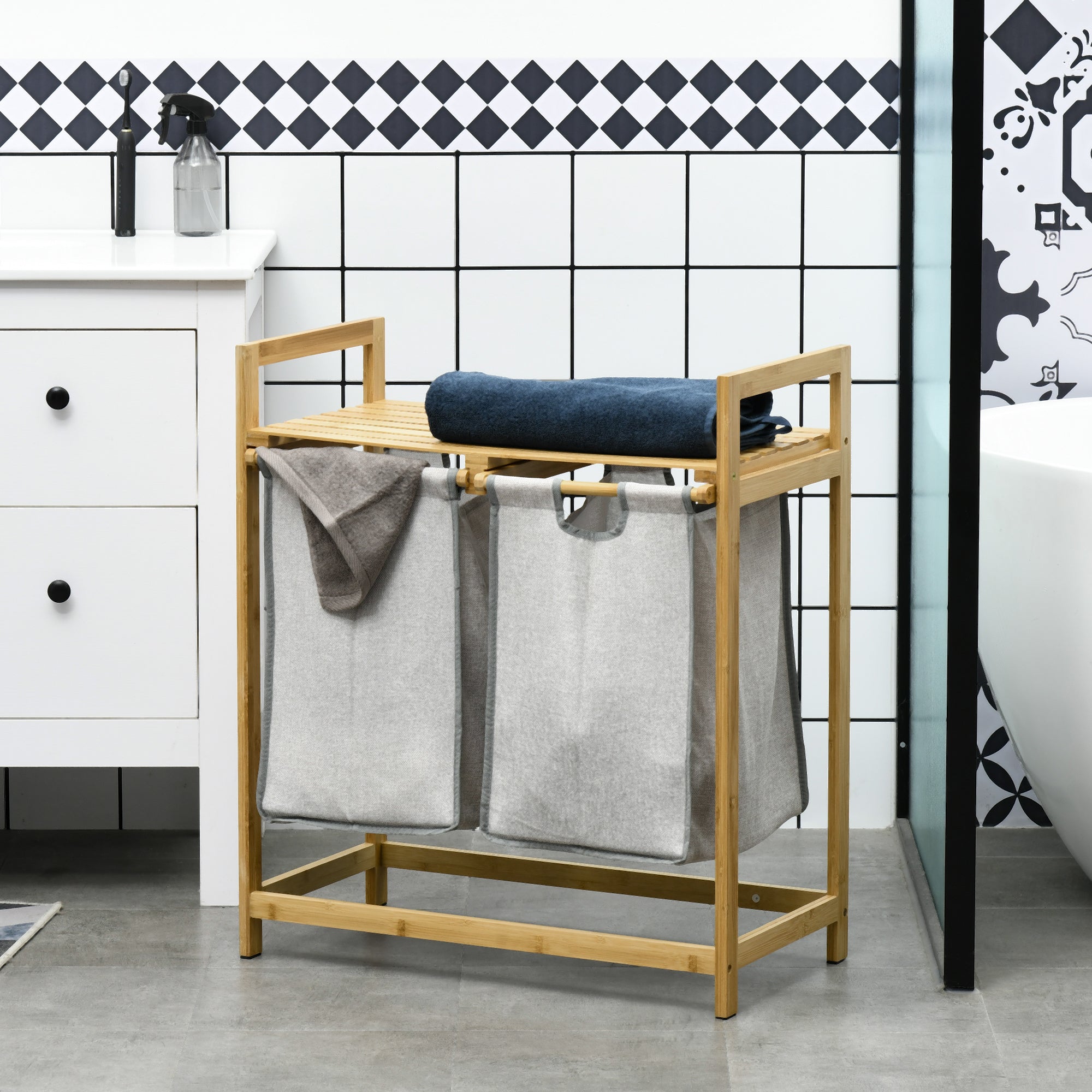 Bamboo Double Laundry Hamper