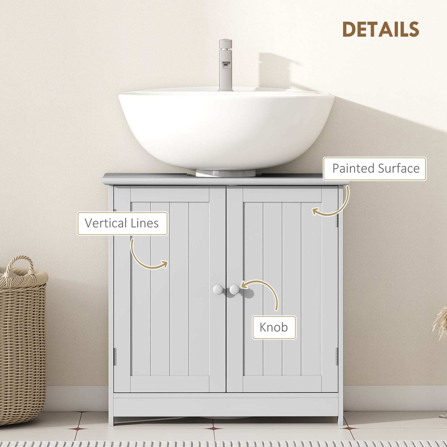 Bathroom Vanity Cabinet, Under Sink Bathroom Cabinet with 2 Doors and Adjustable Shelf, Light Gray