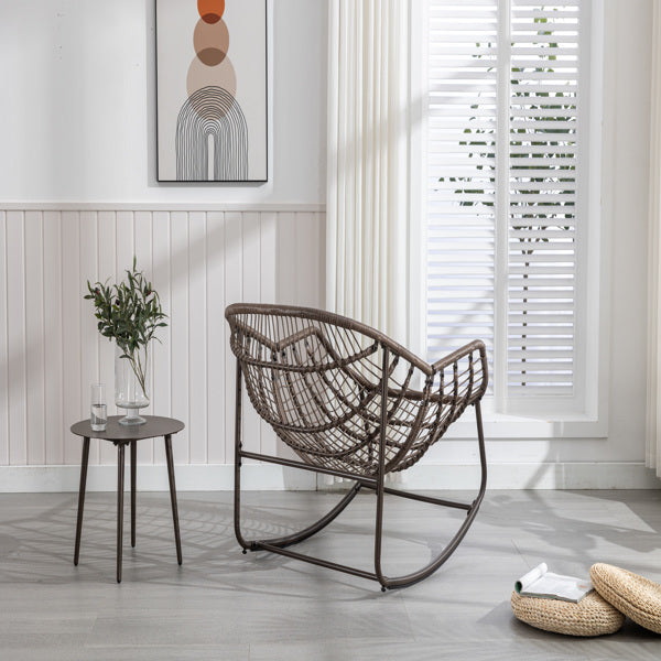 Outdoor Rattan Rocking Chair,Padded Cushion Rocker Recliner Chair Outdoor For Front Porch, Living Room, Patio, Garden, Grey-Prohibited From Selling On Temu