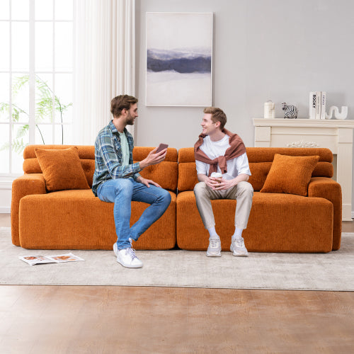 Orange Chenille 4-Seater Sofa