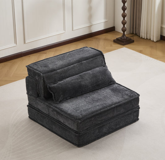 Compression Mahjong Sofa,Convertible Floor Sofa Bed,DIY Boneless Modular Sectional Sofa,No Assembly Required,Circle Fleece Fabric,Oversized Single Sofa With 1 Pillow,Dark Grey