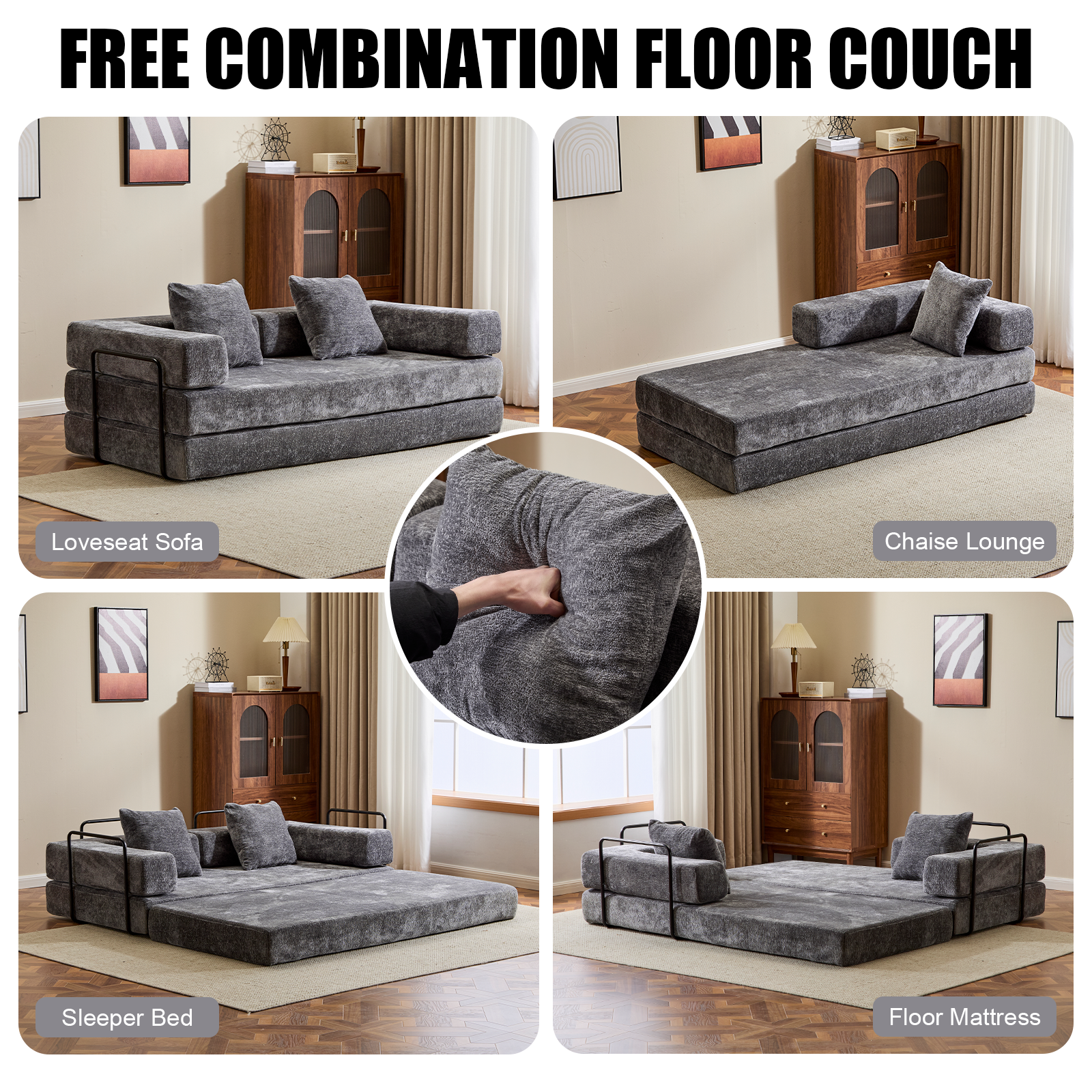 Dark Grey Chenille Futon