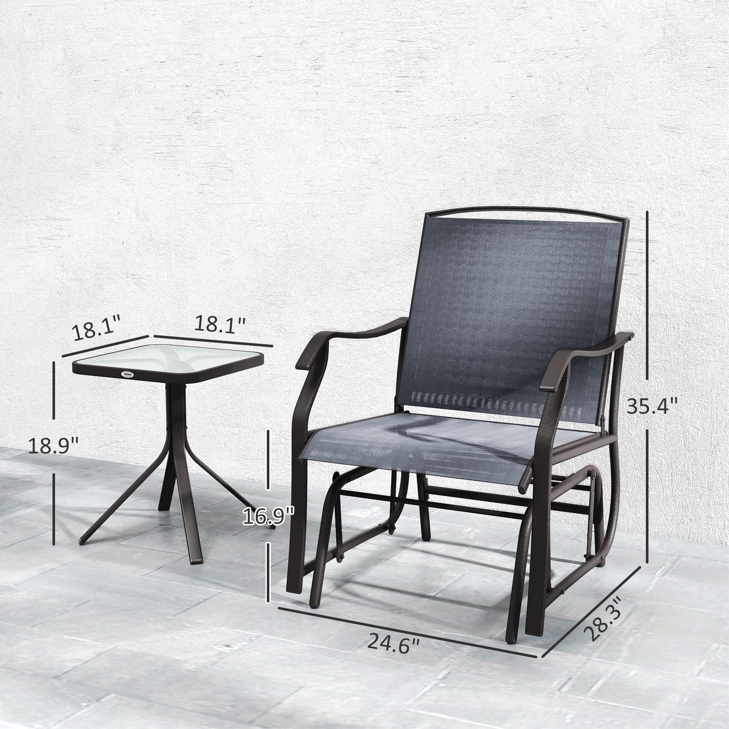 3 Piece Outdoor Glider Chair with Coffee Table Bistro Set