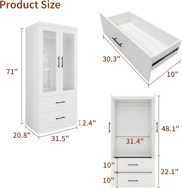 Wooden Glass Door Armoire