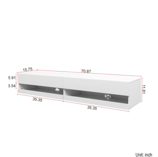 180 Wall Mounted Floating 80 TV Stand With 20 Color LEDs And Charging Station