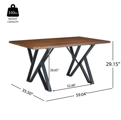 Indoor Dining Table With Metal Legs,Walnut