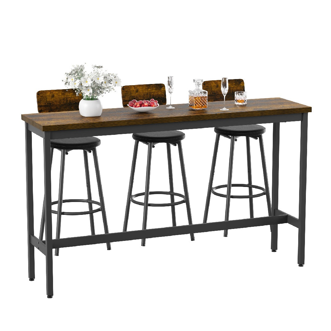 Only Supports Self Pickup-Long Dining Table Set With 3 PU Upholstered Bar Stools, Dining Table And Chairs Set, Industrial High Coffee Table And Back Chair