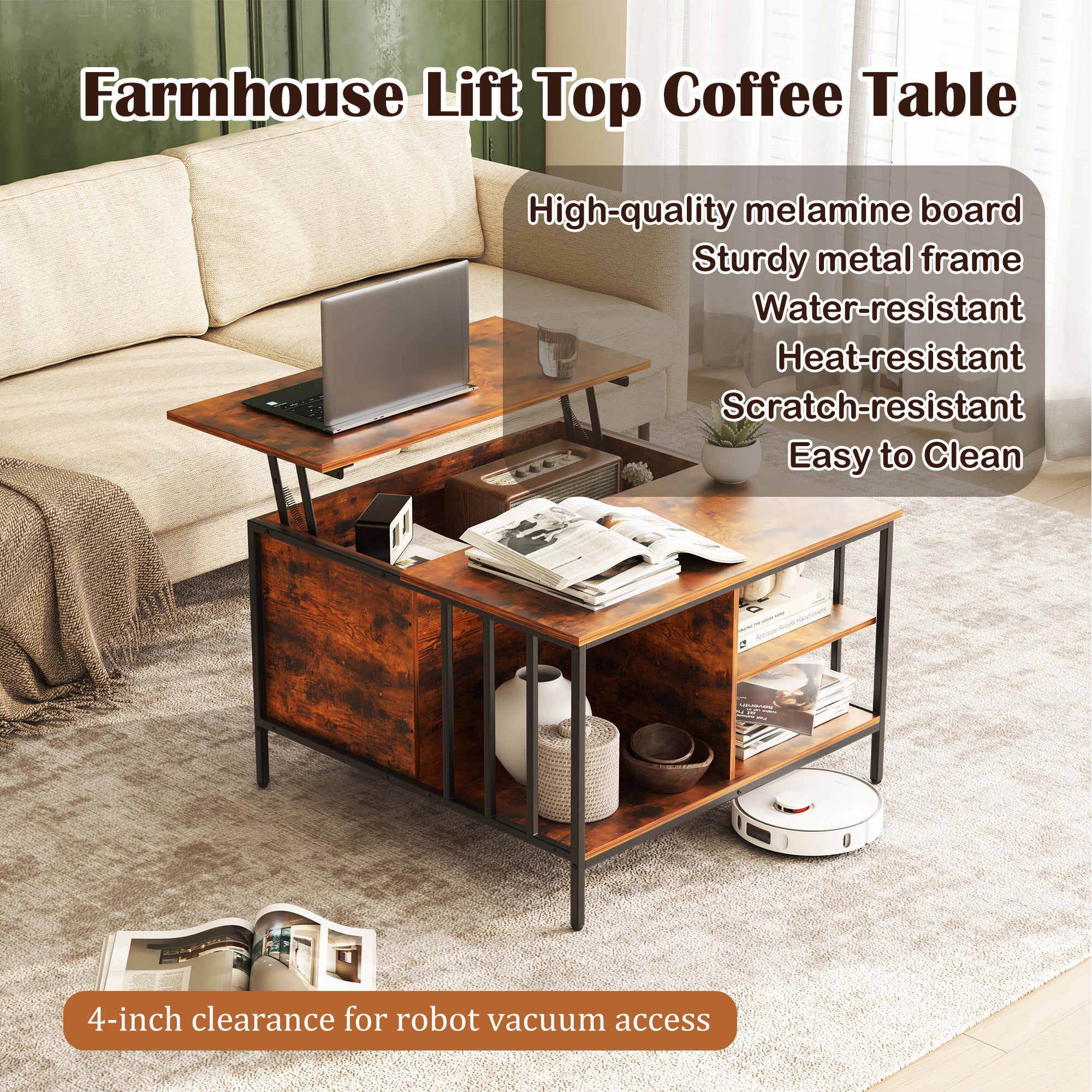 Natural Wood Lift-Top Table