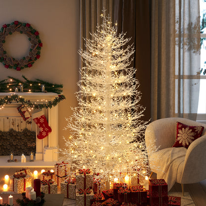 6FT Pre-lit  Aspen Fir  Artificial Christmas Tree, Hinged Xmas Tree 623 Snow Flocked Branch Tips, 420 Warm White LED Lights, Holiday Coral Christmas Tree For Home Party
