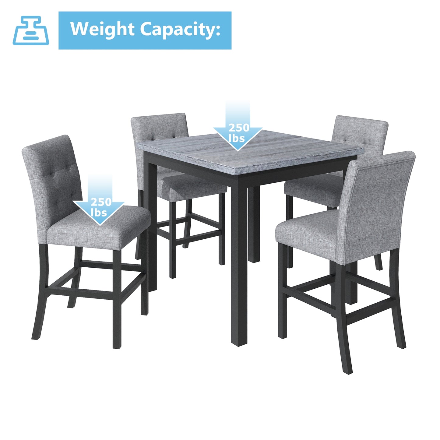 TOPMAX 5-Piece Counter Height Dining Set, Wood Table  Chairs Stools W Footrest