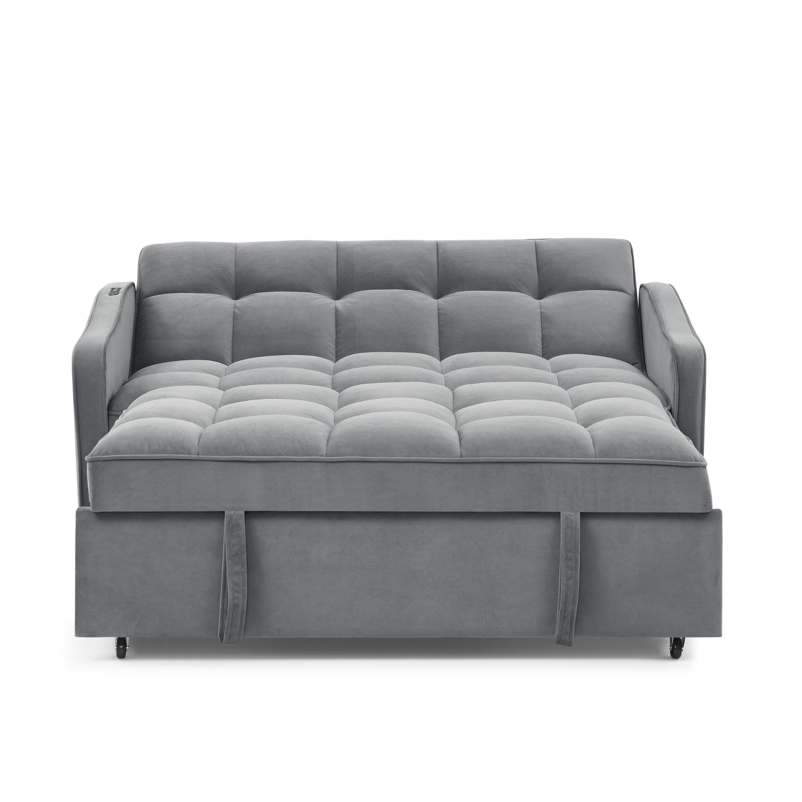 Grey Velvet Sofa Bed Pull-Out Adjustable Back