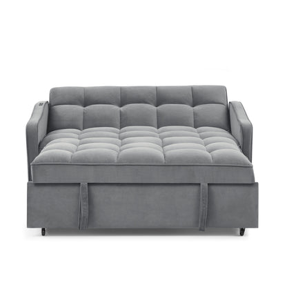 Loveseat Sofa Bed Pull-out, Adjustable Back, Arm Pockets, TypeC & USB Charging