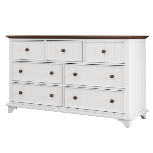 Wooden Captain Seven-Drawer Dresser For Bedroom, Living Room, Kids' Room, White Walnut
