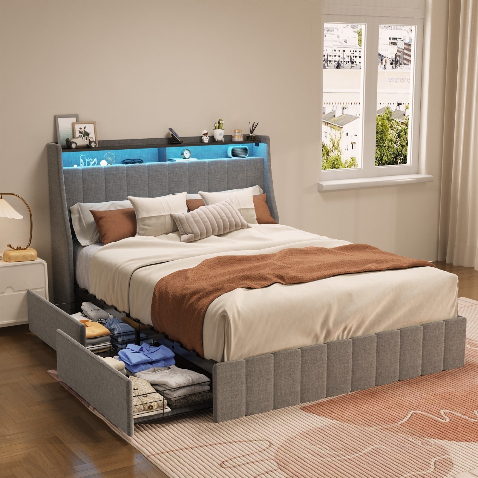 Gray Linen Wing Bed