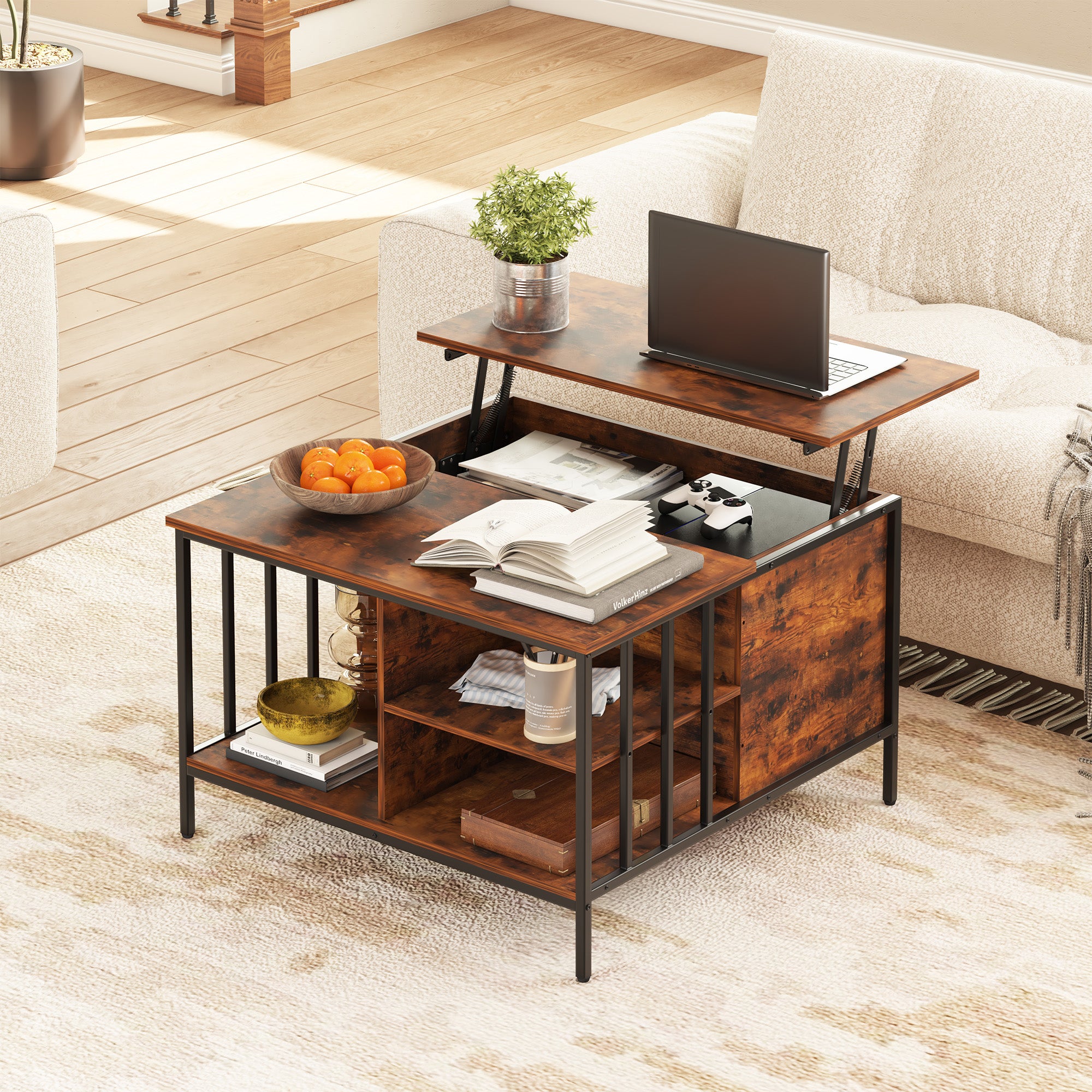 Natural Wood Lift-Top Table