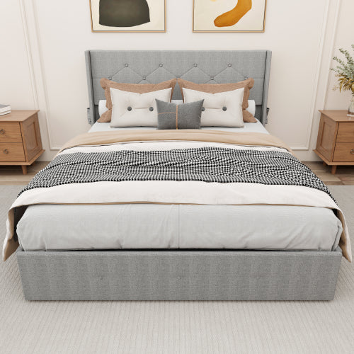 Gray Upholstered Storage Bed