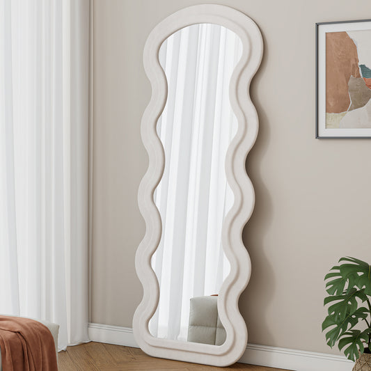 Flannel Full Length Wave White Floor Mirror With Stand For Bedroom Living Room Hanging Or Against The Wall