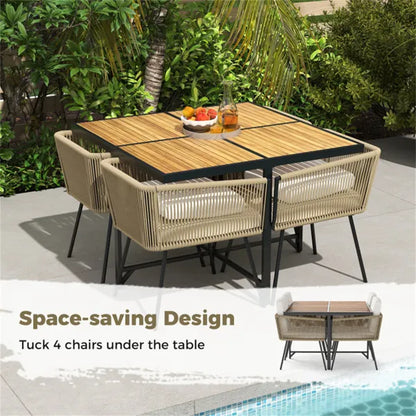 43.5" Square Acacia Wood Outdoor Table - Metal X-Frame, 4-Seater, Natural+Black, 180lbs Capacity