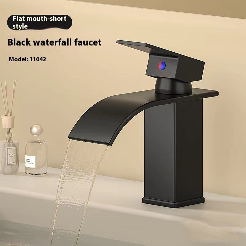 Black Waterfall Basin Faucet With LED Light