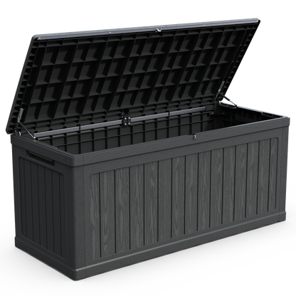 260 Gallon Large Outdoor Storage XXL Deck Box For Patio Furniture, Outdoor Cushions, Garden Tools And Sports Pools Equipment, Waterproof Resin, Lockable, Black