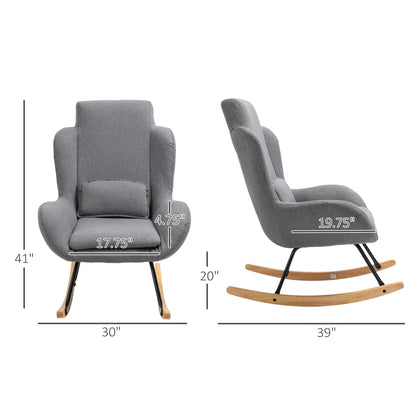 Modern Rocking Chair with Removable Lumbar Pillow Sofa Armchair with Thick Padding