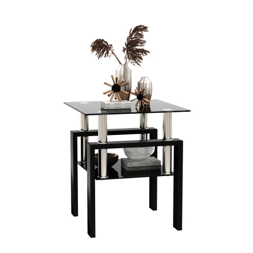Black Glass Coffee Table Square Tempered Design