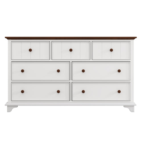 Wooden Captain Seven-Drawer Dresser For Bedroom, Living Room, Kids' Room, White Walnut