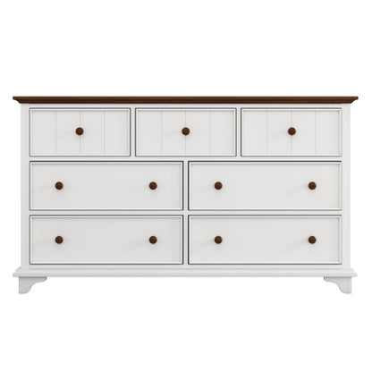 Wooden Captain Seven-Drawer Dresser For Bedroom, Living Room, Kids' Room, White Walnut