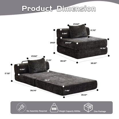 Compression Sofa,Convertible Floor Sofa Bed With Fixed-Shape Frame,Single Seater Boneless Modular Sectional Sofa,No Assembly Required,Chenille Fabric,for Living Room Bedroom,Black