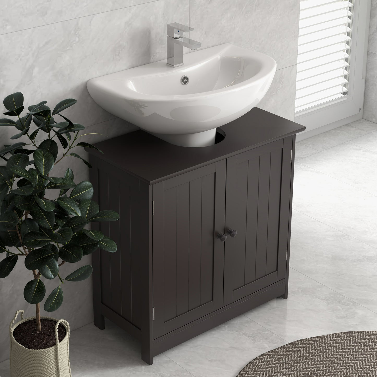 Bathroom Vanity Cabinet, Under Sink Bathroom Cabinet with 2 Doors and Adjustable Shelf, Coffee