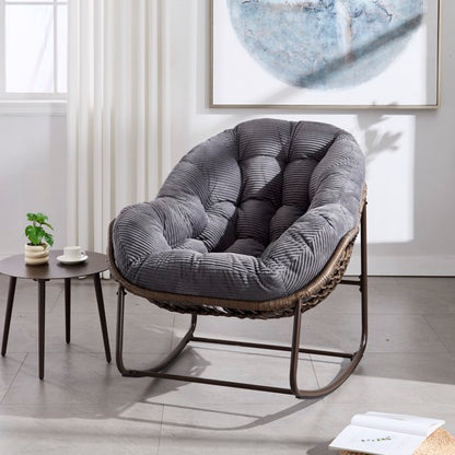 Outdoor Rattan Rocking Chair,Padded Cushion Rocker Recliner Chair Outdoor For Front Porch, Living Room, Patio, Garden, Grey-Prohibited From Selling On Temu