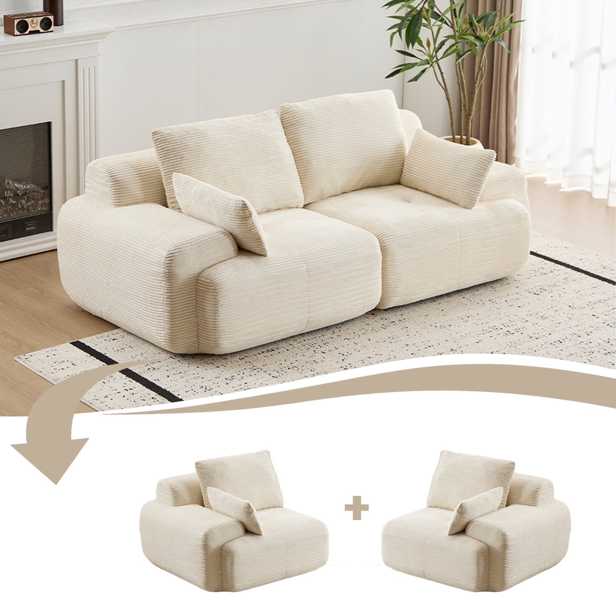 Beige Corduroy Loveseat Sofa