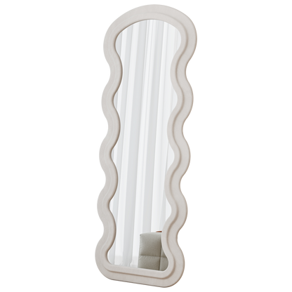 Flannel Full Length Wave White Floor Mirror With Stand For Bedroom Living Room Hanging Or Against The Wall