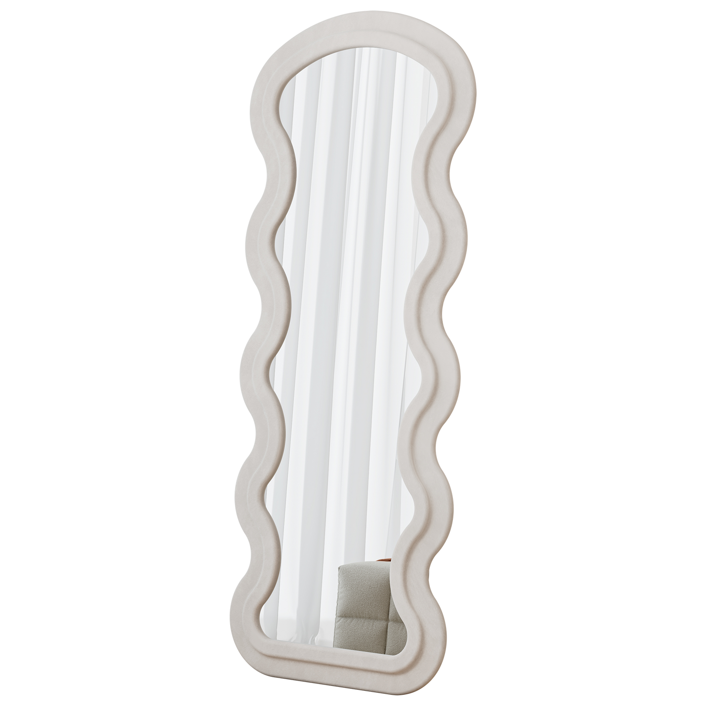 Flannel Full Length Wave  Floor Mirror  For Bedroom Living Room Hanging Or Against The Wall  White