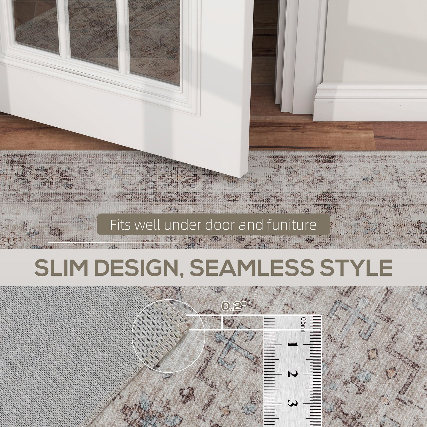 Machine Washable Area Rug 5x7, Non-Slip Traditional Floor Carpet For Living Room, Bedroom, Light Mixed-Brown