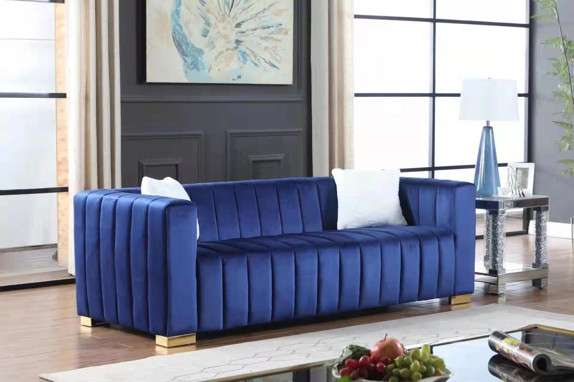 Navy Channel Chesterfield Sofa