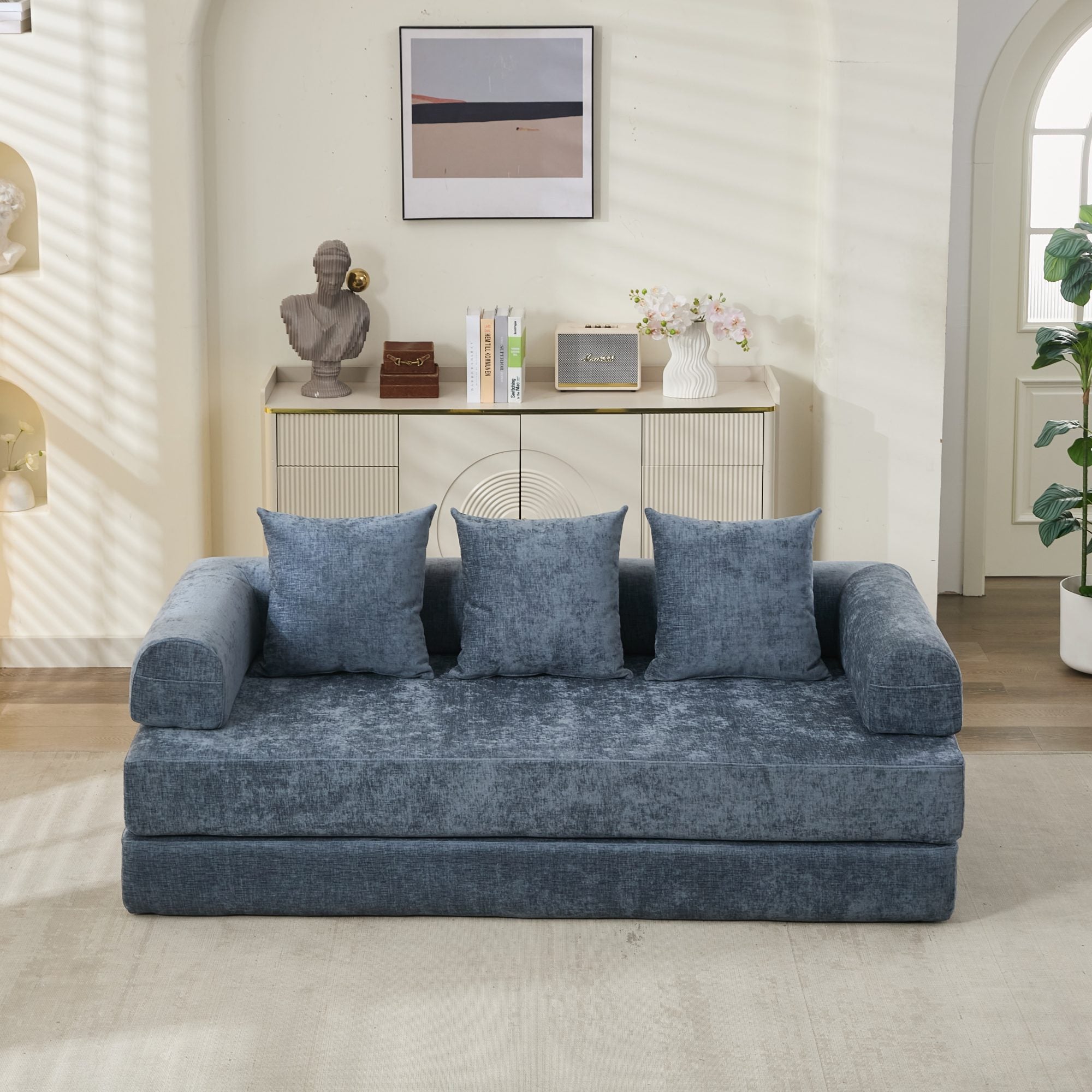 Blue Chenille Floor Sofa