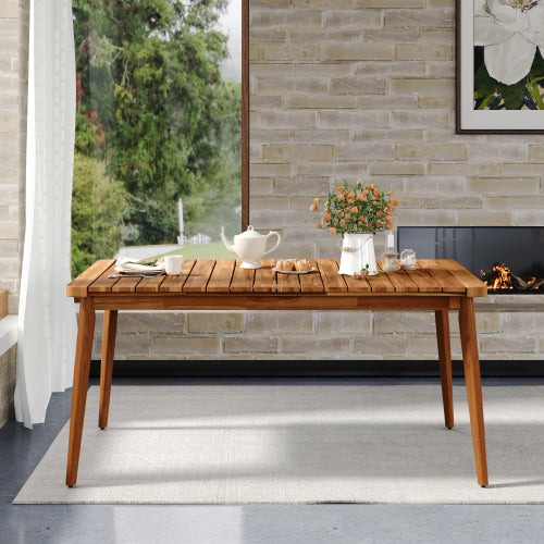 Acacia Wood Dining Table 6-Person Outdoor Table, Farmhouse Furniture For Patio, Garden, Backyard, Teak 180 LBS Weight Capacity 63L