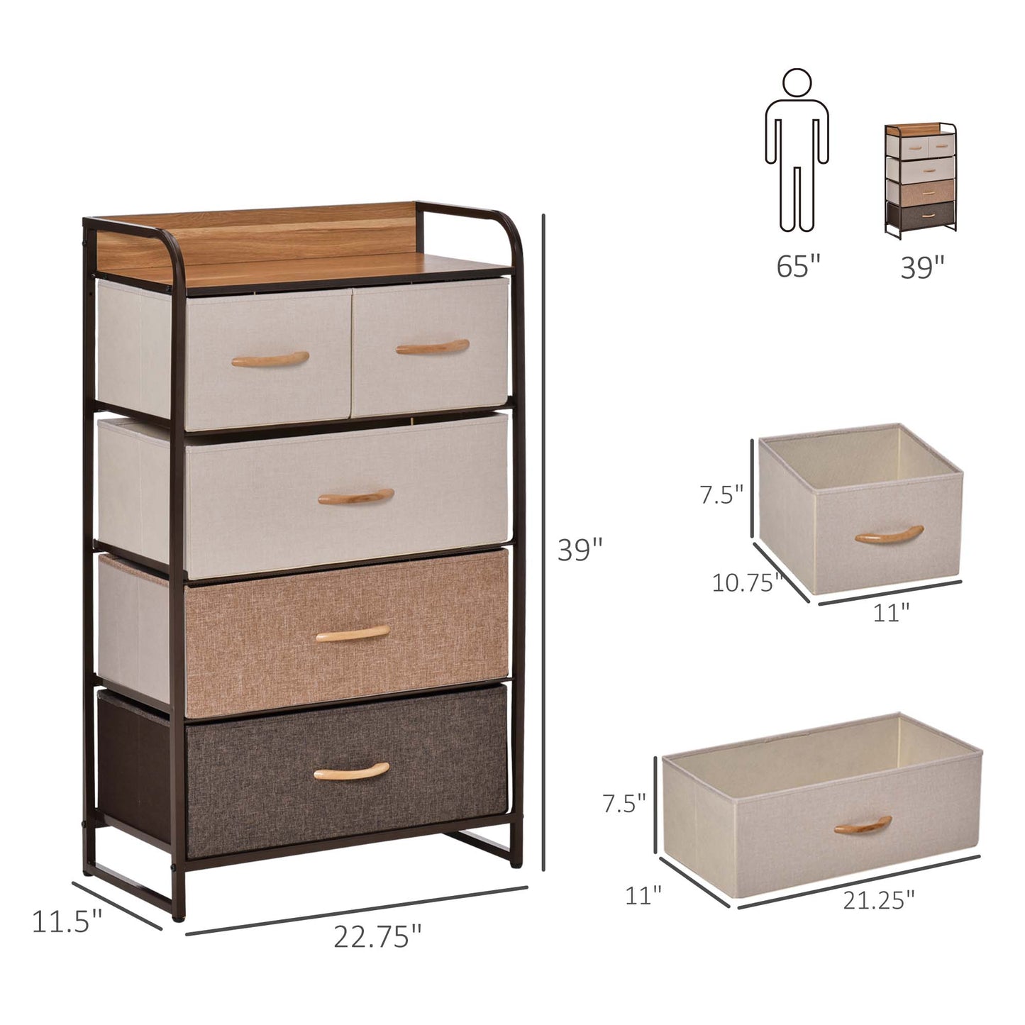 5-Drawer Dresser Tower Chest of Drawers Organizer with Frame