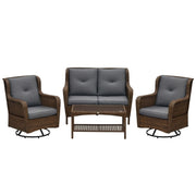Wicker Swivel Patio Set Brown Loveseat Chairs