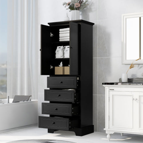 Cabinet With 2 Doors And 4 Drawers For Bathroom, Office